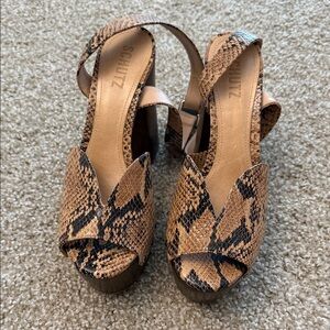 SCHUTZ Tan Snake Print Platform Sandals